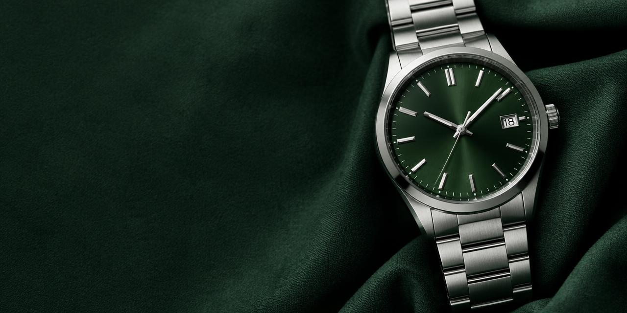 Green dial stainless steel dress watch
